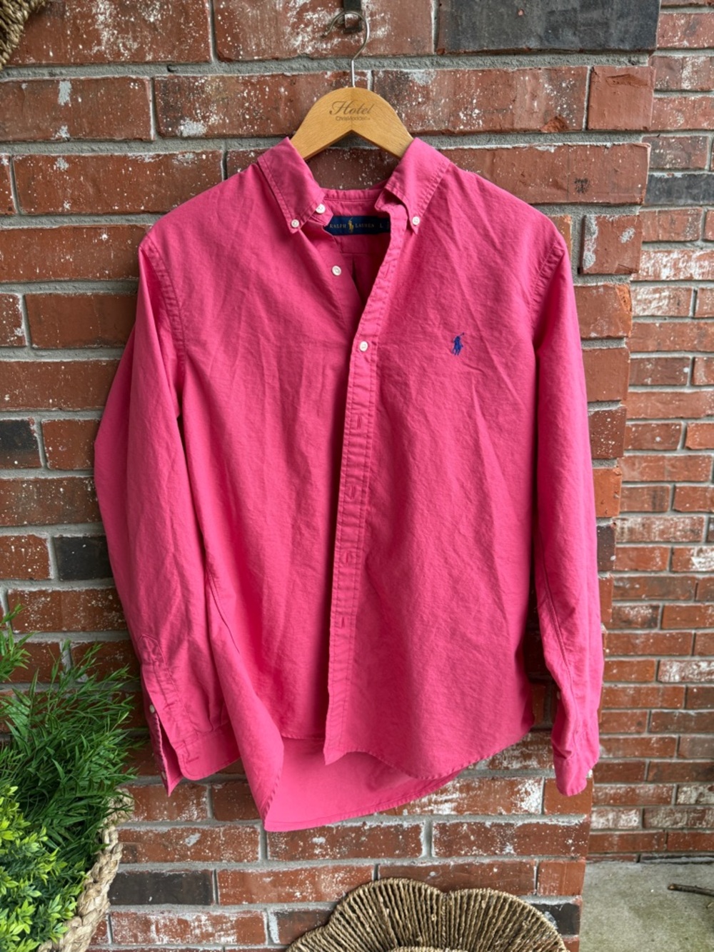 Polo by Ralph Lauren Fushia Pink Button-Down with Navy Signature horse Logo
